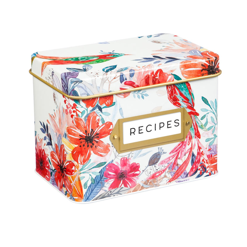 Recipe Tin with Recipe Cards and Ceramic Cups, Blooming Garden,p18616516