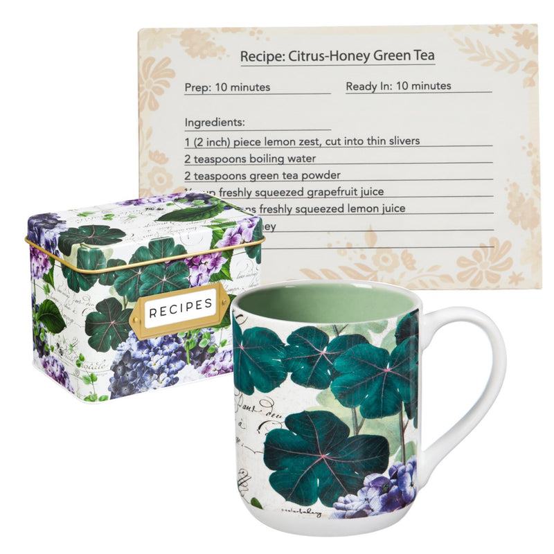 Recipe Tin with Recipe Cards and Ceramic Cups, Garden Glow,p18616517