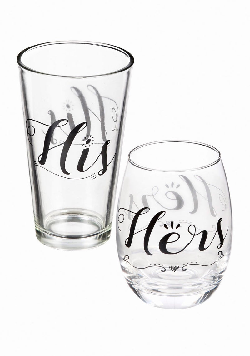 Stemless Wine Glass & Beer Cup Gift Set, Hers and His,p2985001