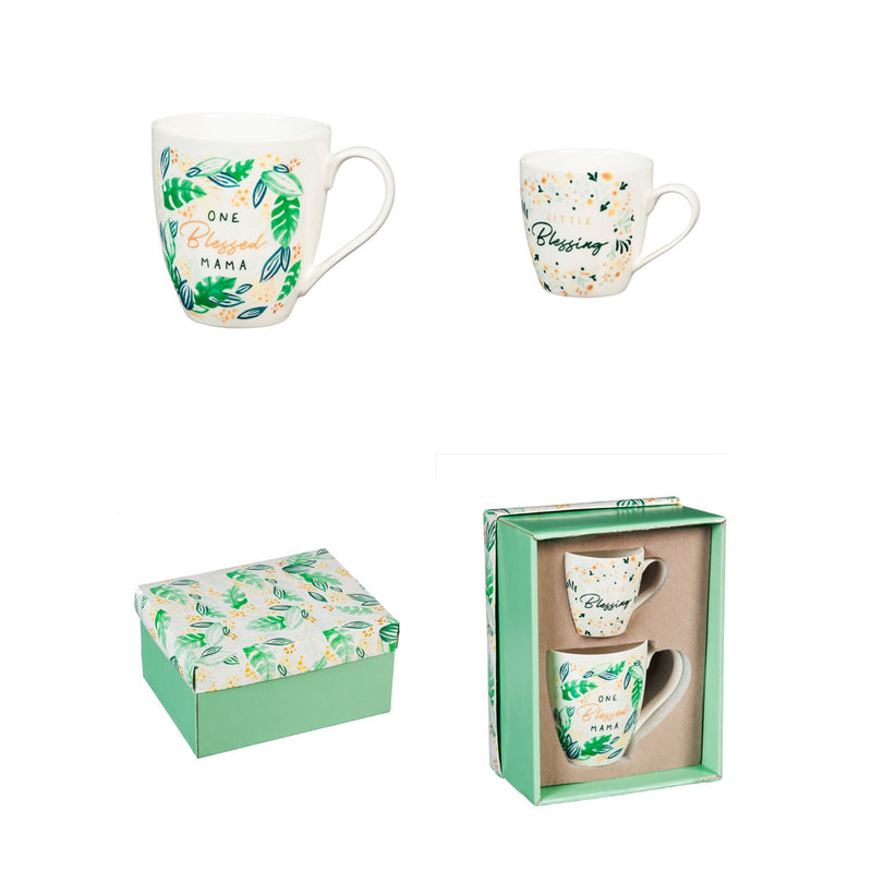 Mommy and Me Ceramic Cup Gift Set, One Blessed Mama/ Little Blessing,p2995008