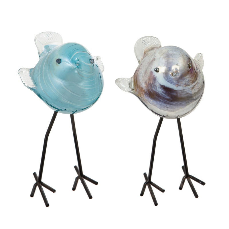 Glass Bird with Iron Feet, 2 Asst,p3502