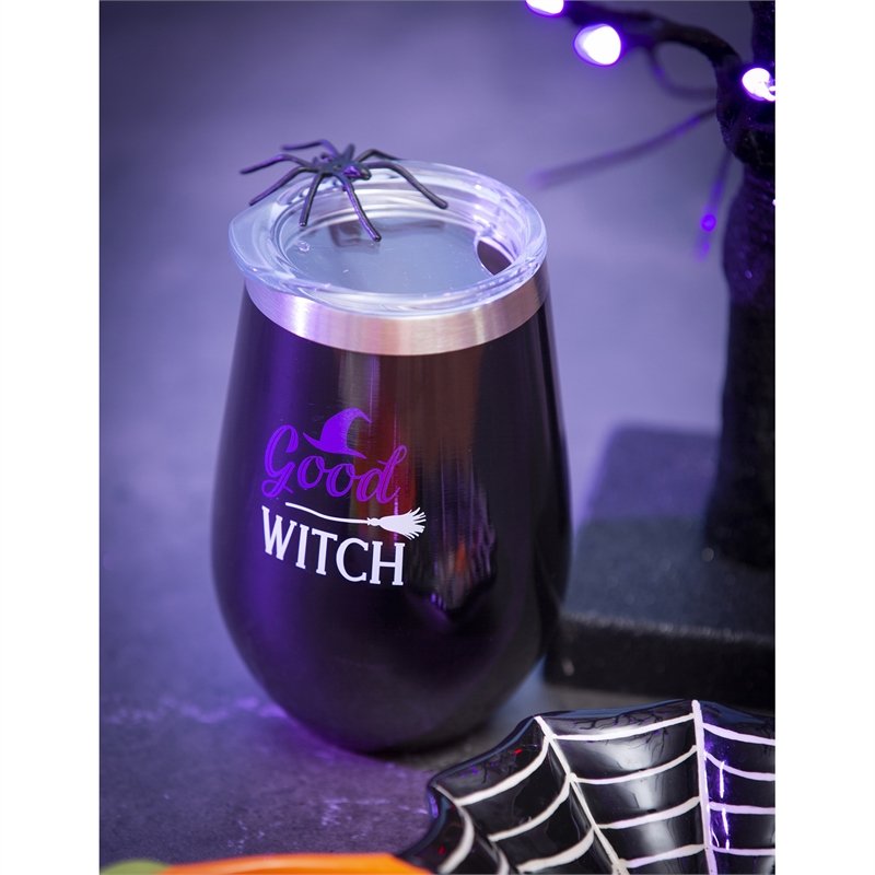 Double Wall Vacuum Wine Tumbler Gift Set, Set of 2, 12 OZ, Good Witch/Bad Witch,p3755004
