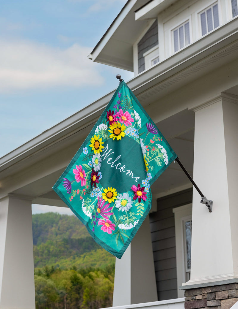 Wildflowers Welcome Estate Size Embellished Burlap Flag,phb025
