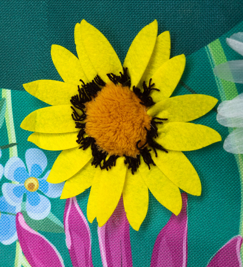 Wildflowers Welcome Estate Size Embellished Burlap Flag,phb025