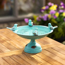 Perched Birds Metal Tabletop Bird Bath, Turquoise,phe003