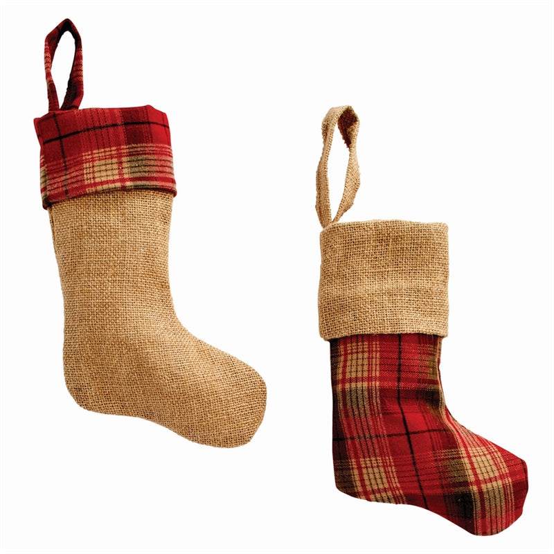 Mini Plaid & Burlap Stockings , Set of 2