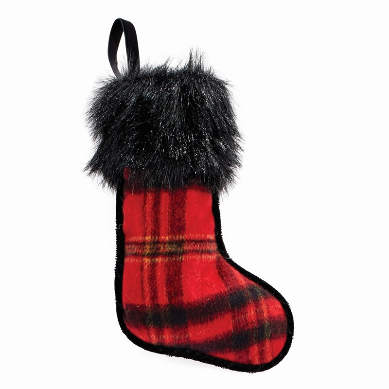 Plaid & Faux Fur Mini Stocking