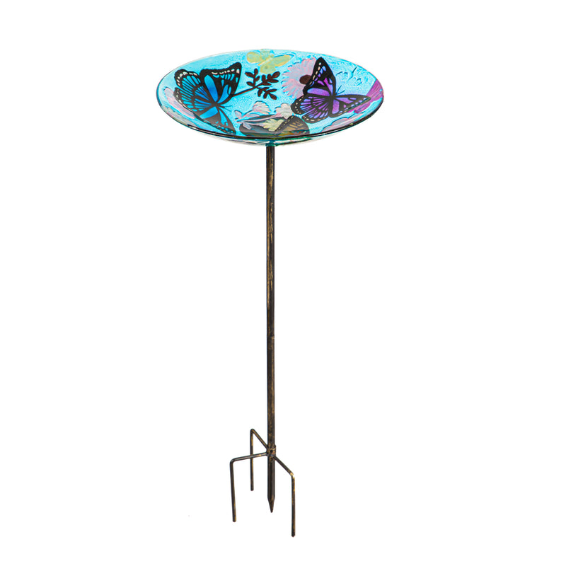 Evergreen Bird Bath,Glass Stake Birdbath,  Bountiful Butterfly,10.04x10.04x25.59 Inches